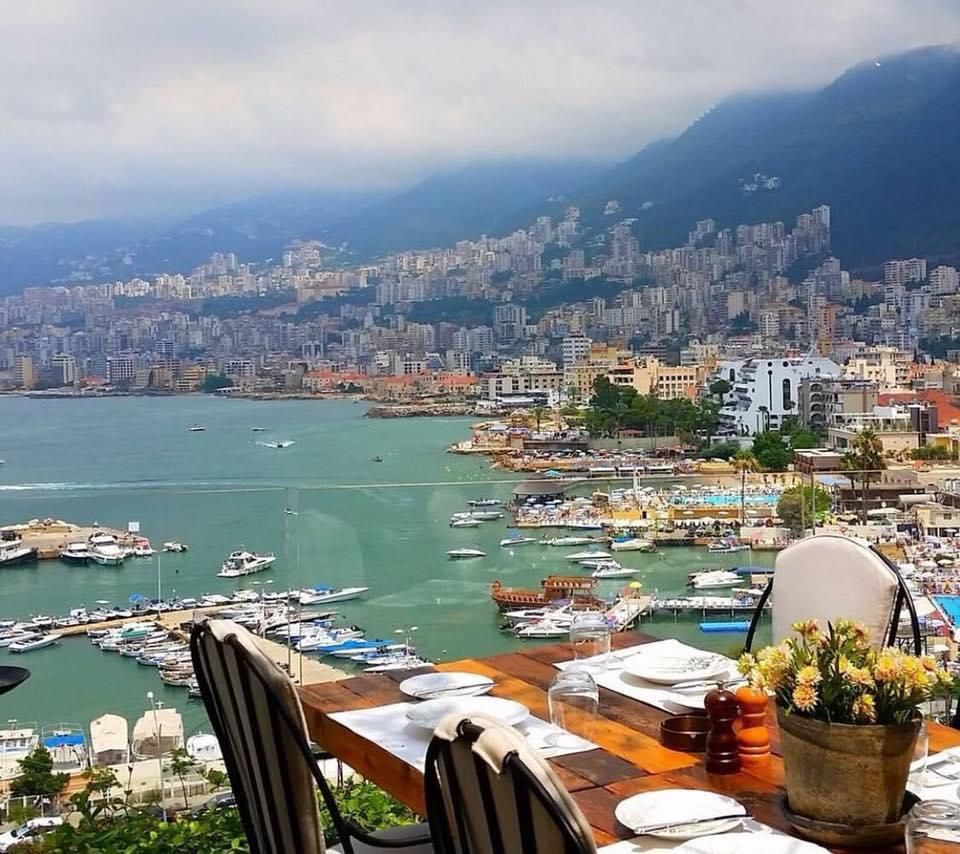 Coastal town and bay seen from a terrace