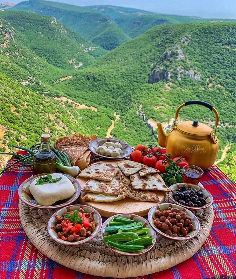 A table of Lebanese mezze