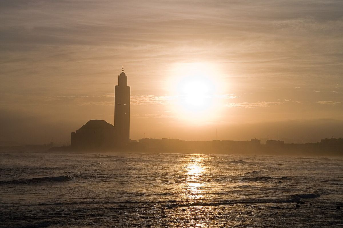 La mosquée Hassan II au coucher du soleil