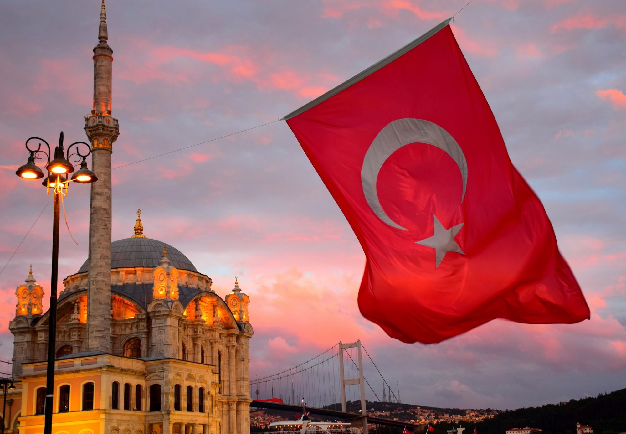 Turkish flag in front of an Istanbul mosque